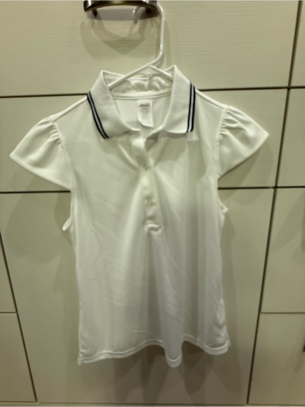 Avia White Polo Top with Navy-Trim Collar
